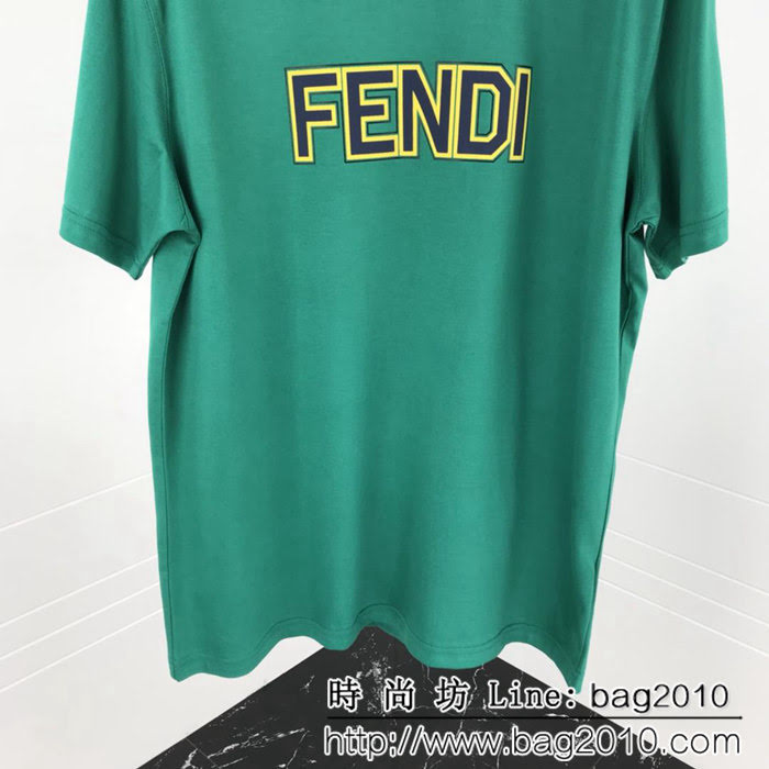 FENDI芬迪 19FW春夏新款 黃色包邊Fendi字母印花短袖 情侶款 ydi1095
